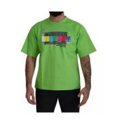 TV Kanaal Print Katoenen T-shirt Dolce & Gabbana , Green , Heren