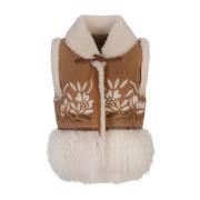 Bruine Shearling Gilet met Mongoolse Bont Ermanno Scervino , Brown , D...