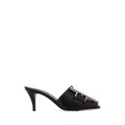 Elegante Zwarte Leren Muiltjes Alexander McQueen , Black , Dames