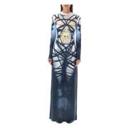 Blauw Zwart Bondage Print Lange Jurk Y/Project , Multicolor , Dames