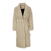 Lange Wollen Jas met Reverskraag American Vintage , Beige , Dames