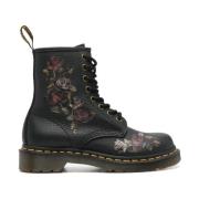 Zwarte Leren Rozenprint Laarzen Dr. Martens , Black , Dames