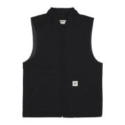 Canvas Vest Zwart Mouwloos V-Hals Rits CAT , Black , Heren