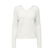 Kant V-hals Gebreide Top Wolkendanser Only , White , Dames