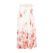 Witte Lightburst Bloemen Midi Rok Zimmermann , Multicolor , Dames