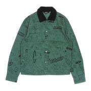 Bosgroene Scribble Button Up Jas Ripndip , Green , Heren