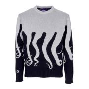 Grijze Crewneck Sweater met Tentakelborduurwerk Octopus , Gray , Heren