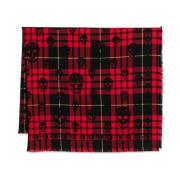 Rood/Zwart Tartan Check Skull Sjaal Alexander McQueen , Red , Heren