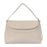 Gehamerde leren tas met verstelbare band Orciani , Beige , Dames