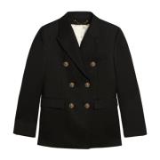 Blauwe dubbelrijige blazer met gouden ster Golden Goose , Blue , Dames