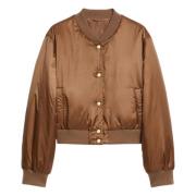 Bruine Bomberjack Waterafstotend Canvas Max Mara , Brown , Dames