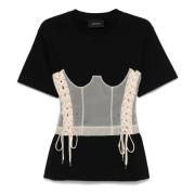 Corset Pane T-shirt met veterdetail Simone Rocha , Black , Dames