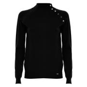 Polo Hals Jumper met knoopdetails Kocca , Black , Dames