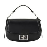 Zwarte Schoudertas met Metalen Logo Armani Exchange , Black , Dames