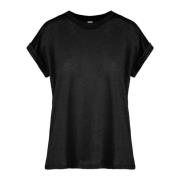 Slub Linnen Jersey T-Shirt BomBoogie , Black , Dames