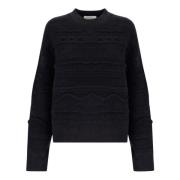 Jacquard Crewneck Sweater Laneus , Black , Dames