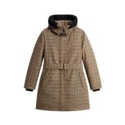 Groene Pied De Poule Parka Jas Woolrich , Brown , Dames