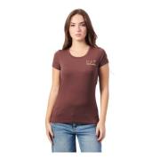 Bruine T-shirt met Kleurrijk Logo Emporio Armani EA7 , Brown , Dames