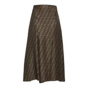 FF Motif Twill Midi Rok Fendi , Brown , Dames