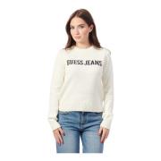 Witte Ronde Hals Wollen Trui Guess , White , Dames