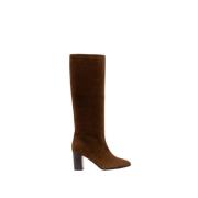 Cognac Suède Hoge Laarzen met 7cm Blokhak Parallele , Brown , Dames