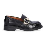 Handgemaakte Zwarte Leren Loafer met Gouden Gesp Billi Bi , Black , Da...