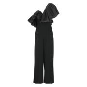 Zwart V-Hals Jumpsuit met Ruchedetail Solace London , Black , Dames