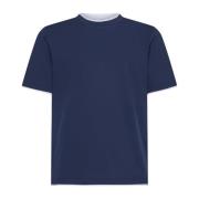 Katoenen T-shirt met Crew Neck Brunello Cucinelli , Blue , Heren