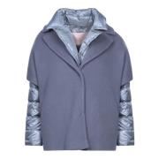 Blauwe Wollen Blend Hoodie Jas Herno , Blue , Dames