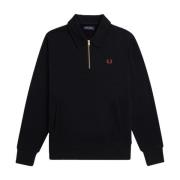 Zwarte Katoenen Half-Zip Sweater Fred Perry , Black , Heren