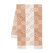 Bruine Sjaal met Franjes en Logo Motief Twinset , Brown , Dames