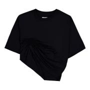 Zwart klassiek cropped T-shirt met draperend detail Laneus , Black , D...