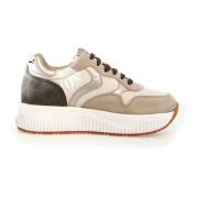 Crème Sneakers met Contrasterend Ontwerp Voile Blanche , Beige , Dames