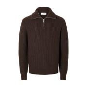 Gebreide Half-Zip Trui Selected Homme , Brown , Heren