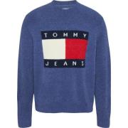 Blauwe Sweater met Vlagembleem Tommy Jeans , Blue , Heren