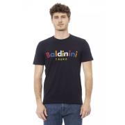 Blauw katoenen T-shirt met frontprint Baldinini , Blue , Heren