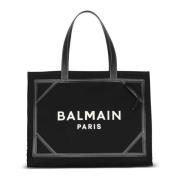 B-Army 42 monogram canvas en gladleren tote tas Balmain , Black , Dame...