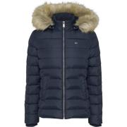 Blauwe Winterjas met Nep Bont Rand Tommy Jeans , Blue , Dames