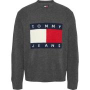 Grijze Melange Vlag Trui Tommy Jeans , Gray , Heren