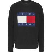 Flag Emblem Crewneck Sweater Zwart Tommy Jeans , Black , Heren