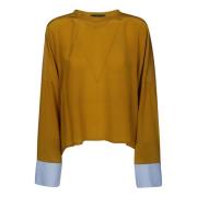 Zijden Manchet Contrast Lange Mouw Top Jejia , Brown , Dames