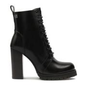 Veterschoenen van leer op een hoge hak Kazar , Black , Dames