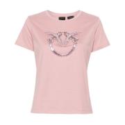 Love Birds Geborduurd Jersey T-shirt Pinko , Pink , Dames