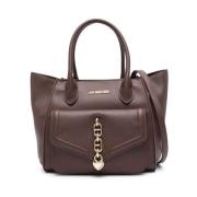 Bruine Kunstleren Tas met Kettingdetail Love Moschino , Brown , Dames