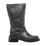 Zwarte Leren Cowboy Enkellaarzen Billi Bi , Black , Dames