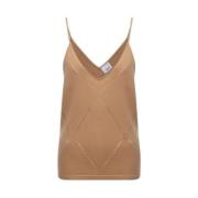 Geruite Logo Mouwloze Gebreide Top Burberry , Beige , Dames