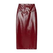 Rode Nep Leren Hoge Taille Rok Msgm , Red , Dames