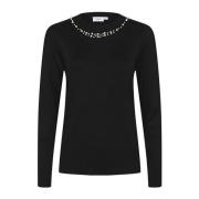 Zwarte Gebreide Pullover met Kralen Ronde Hals Saint Tropez , Black , ...