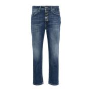 Blauwe Denim Jeans met Whiskering Effect Dondup , Blue , Dames