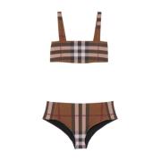 Geruit Patroon Logo Bikini Burberry , Brown , Dames